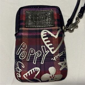 COACH Poppy Tartan purple plaid wristlet purple pink